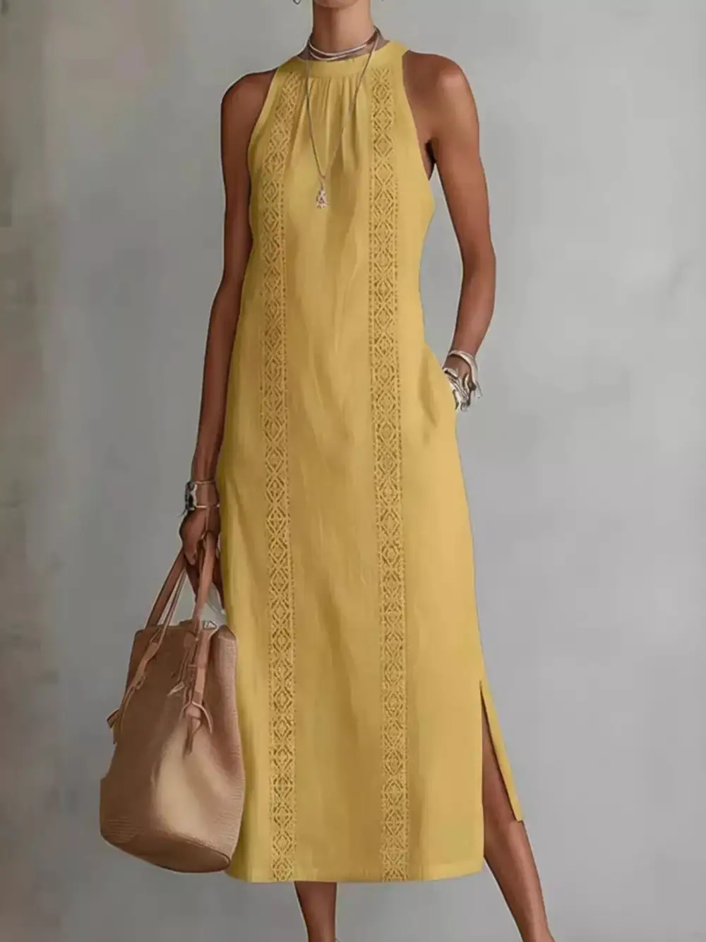 Full Full Size Side Slit Sleeveless Midi Dress Plus Size