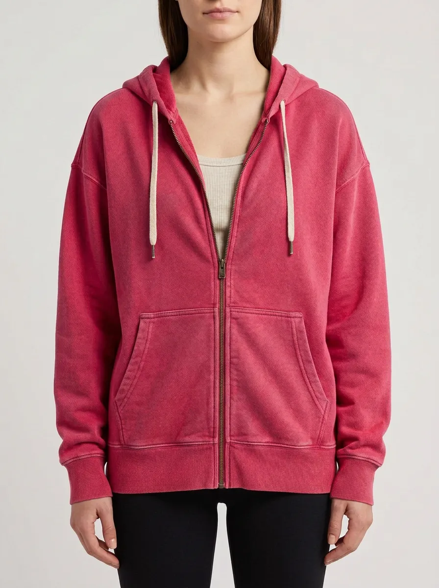 Drawstring Zip-Up Women's Zip-Up Hooded Jacket