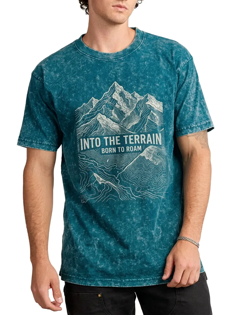 Men's Outdoor Adventure Mountain Into The Terrain Printed T-shirt