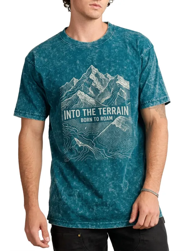 Men's Outdoor Adventure Mountain Into The Terrain Printed T-shirt