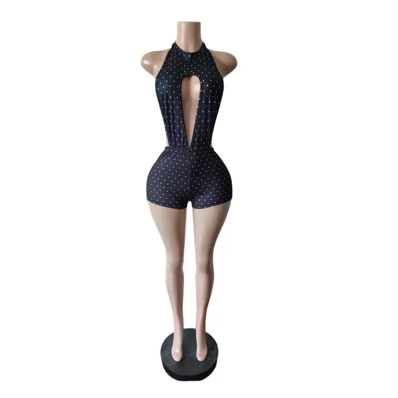 Halter Keyhole Cutout Short Romper