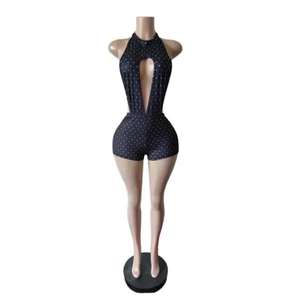 Halter Keyhole Cutout Short Romper