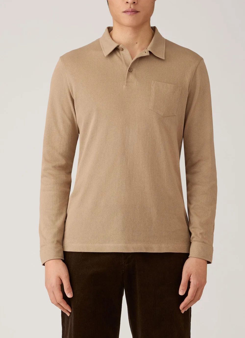 Clean Everyday Slim Fit Mesh Cotton Long Sleeve Polo Shirt
