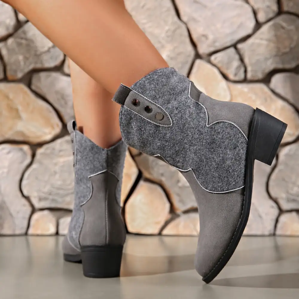 Suede Pointed Toe Block Heel Boots