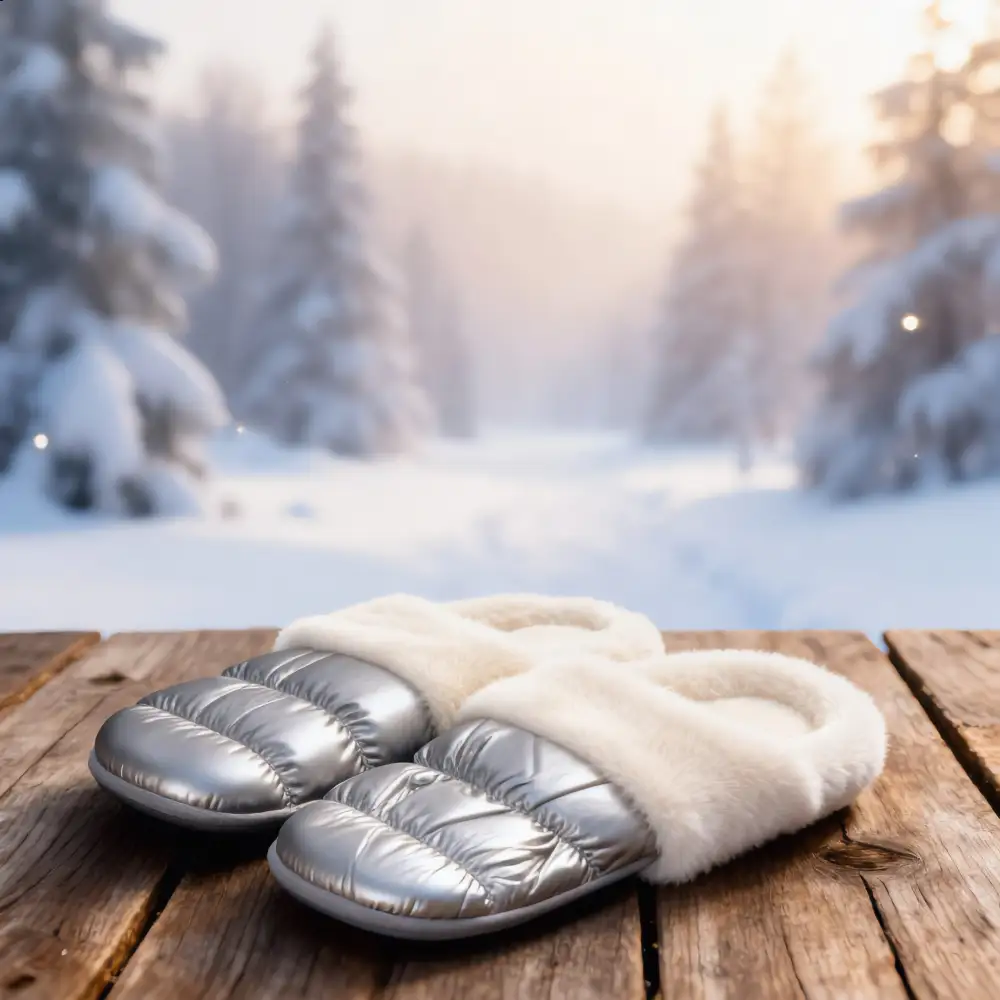 Metallic Puffy Faux Fur Slippers