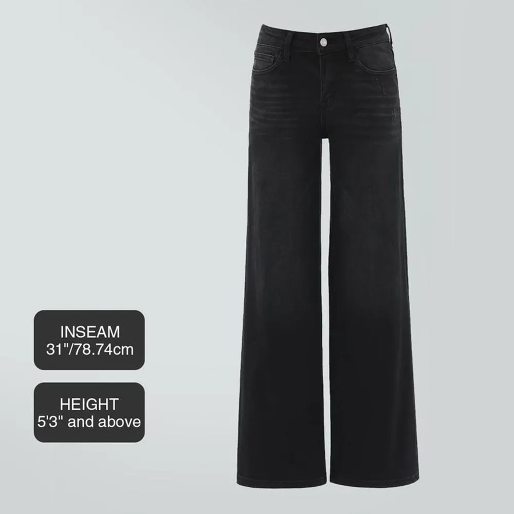 Women's Mid-Rise Baggy Jeans - Stretchy, Distressed, Comfortable Denim - Plus & Regular Sizes