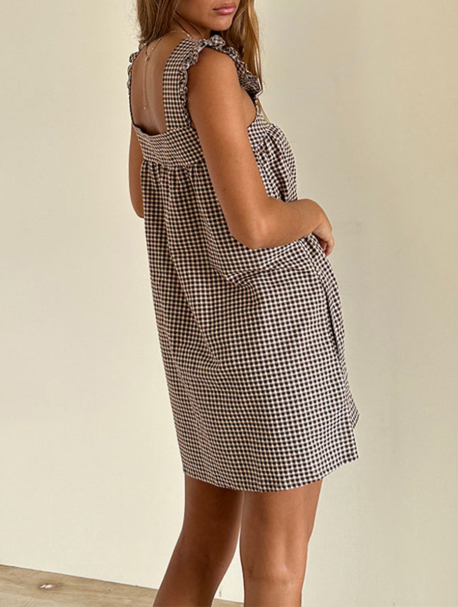 Mini Dress In Mini Gingham Brown