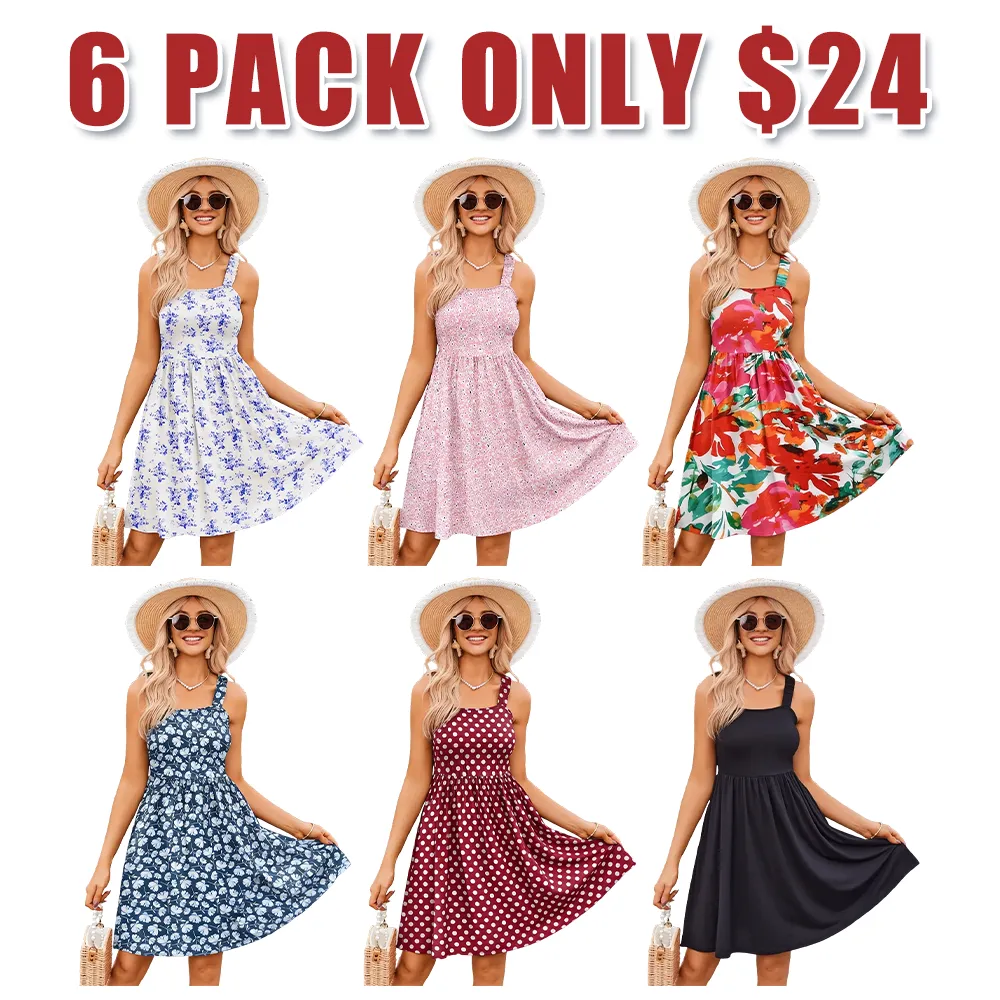 Women's Summer Dress Floral Square Neck Sleeveless Casual Dress
