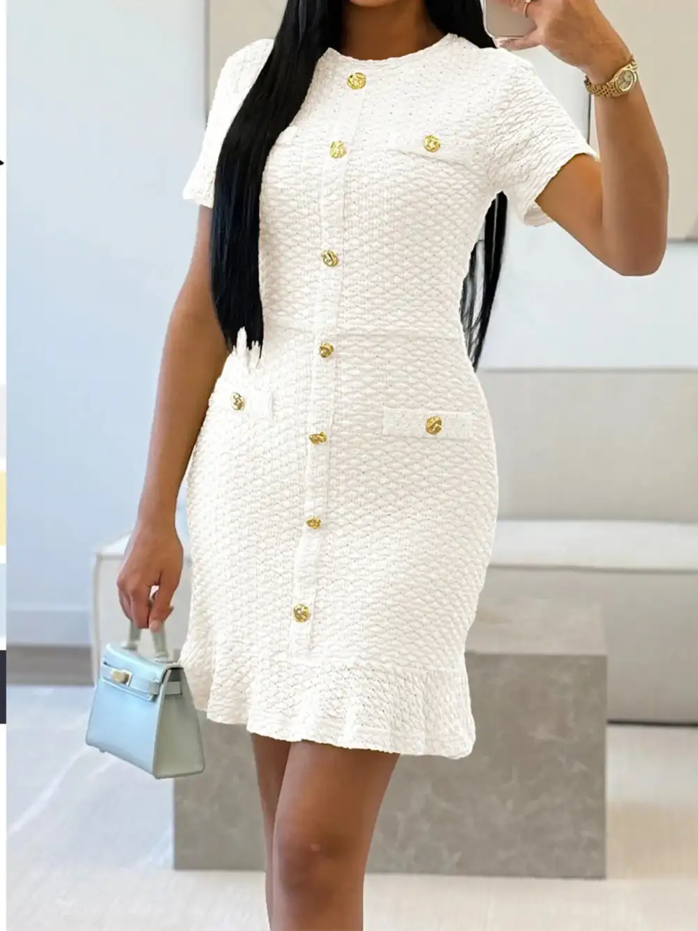 Lightweight Feel Button Front Short Sleeve Dress