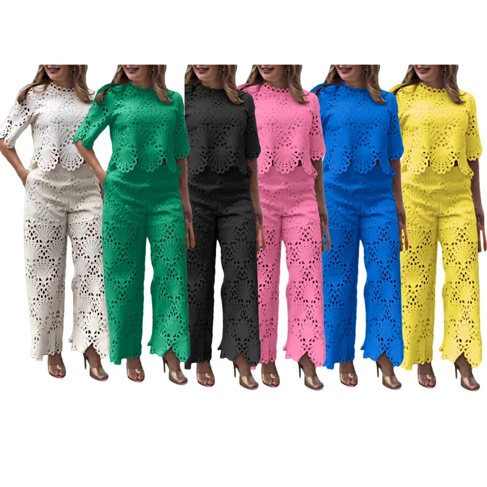 Women'S Hollow Top & Pants Set