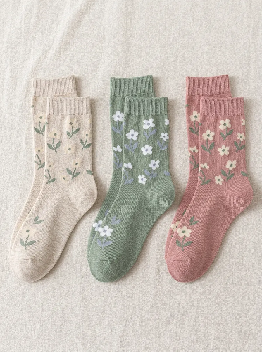 Women's Meadow Floral Mid Calf Socks Three Pair Set