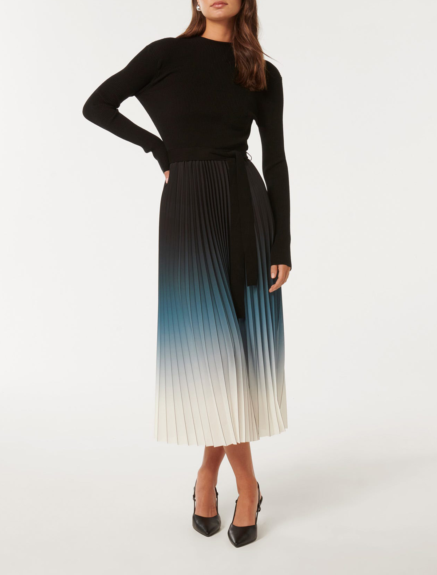 Ombre Pleat Midi Dress