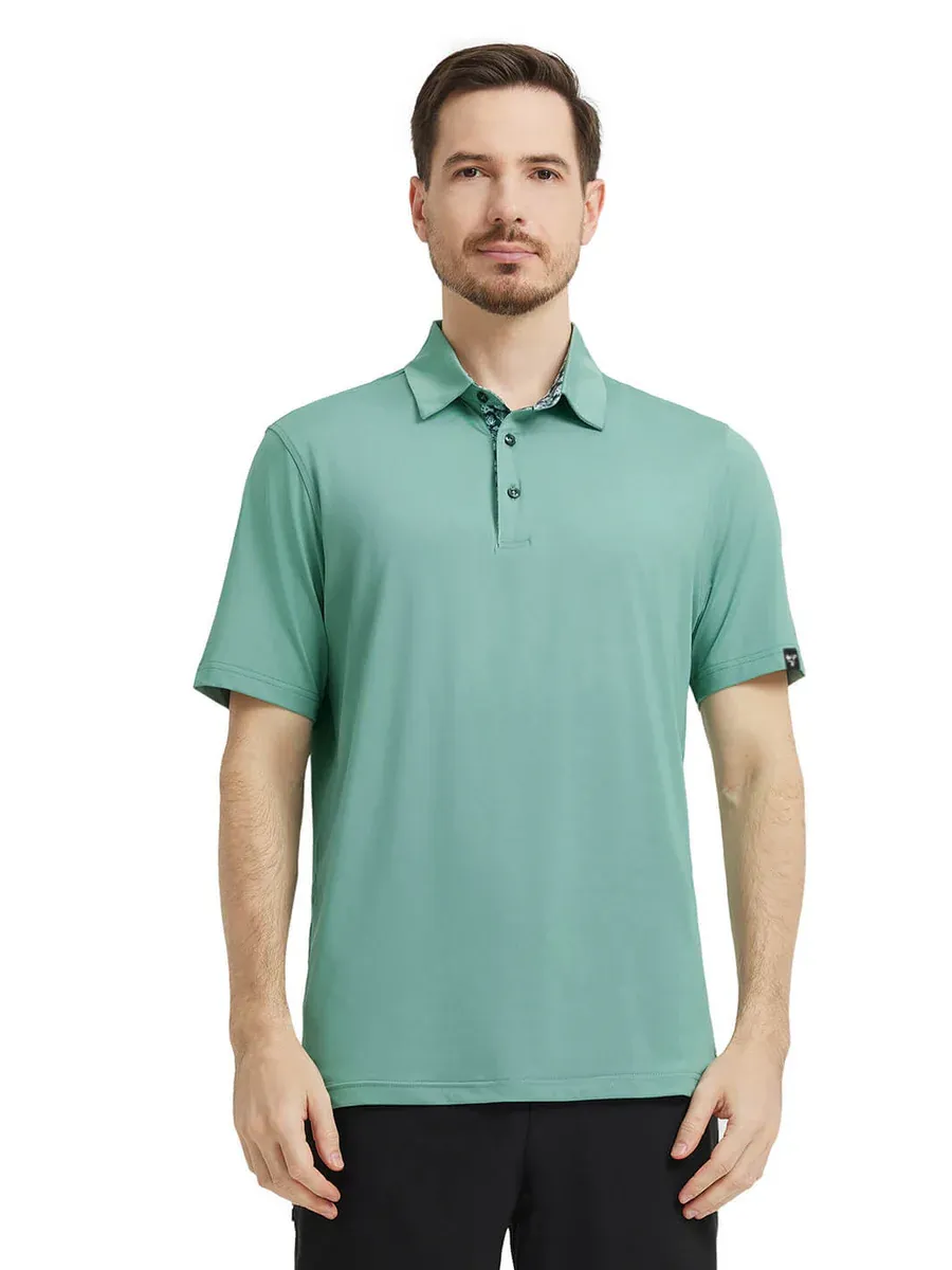 Men'S Designed Collared Solid Performance Polo