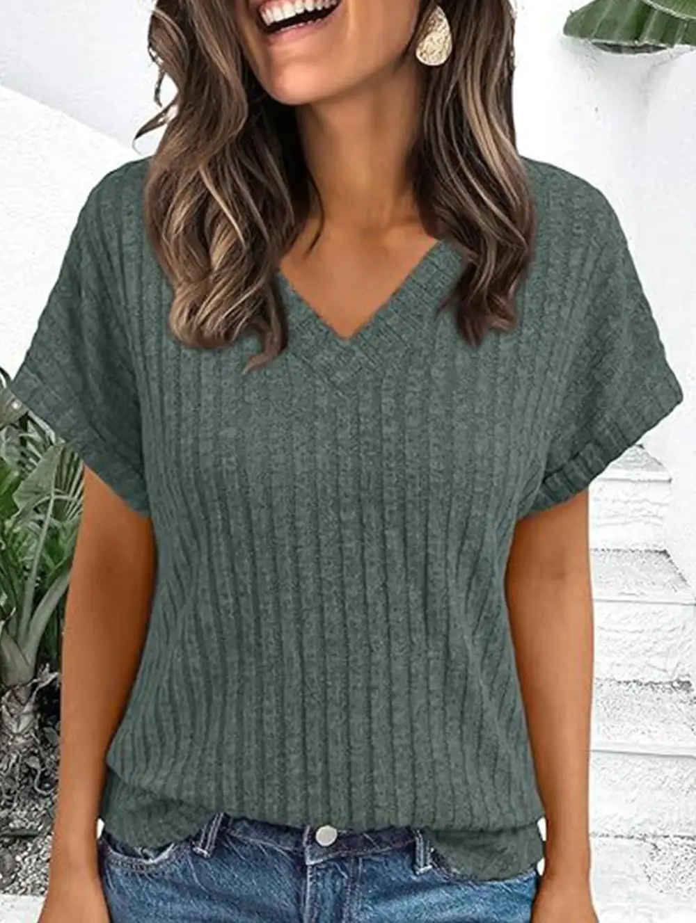 Draped V Neck Tee