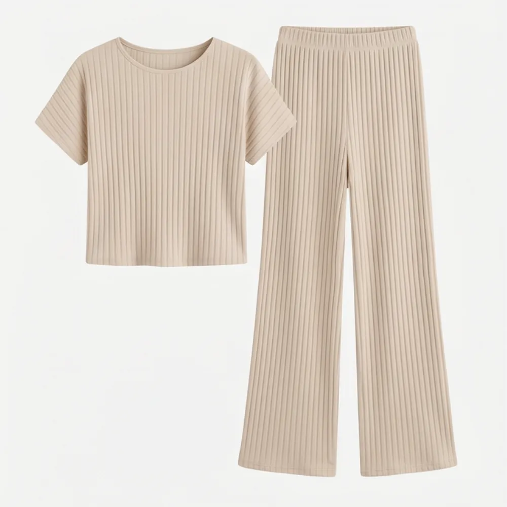 Ribbed Wide Leg Lounge Set