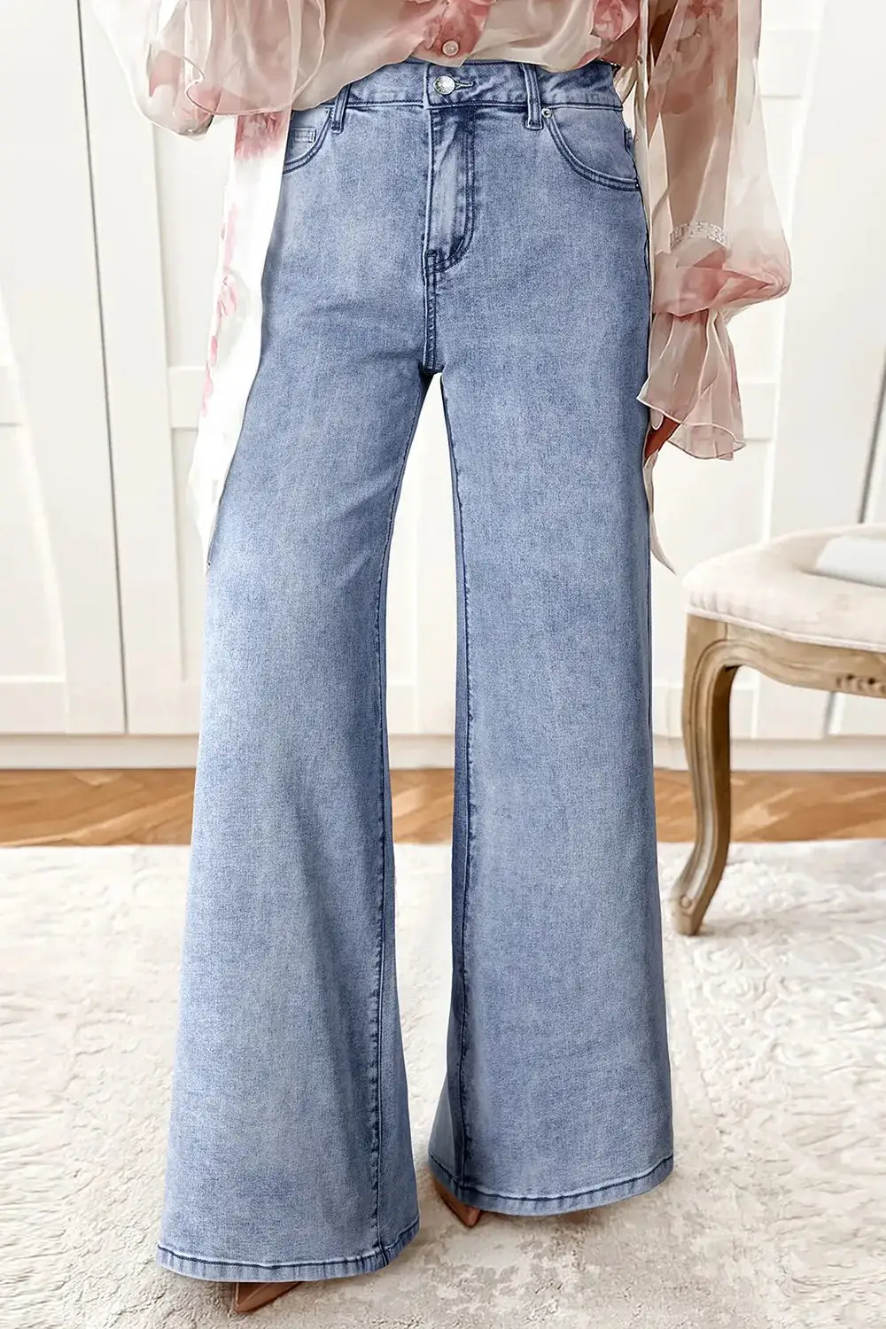 High Waisted Wide Leg Flared Denim Jeans