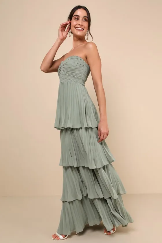 Seriously Sensational Light Pink Strapless Tiered Maxi Dress