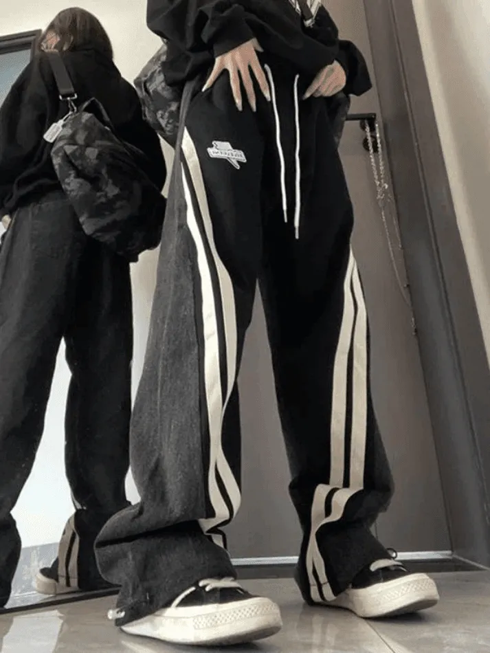 Patchwork Striped Baggy Boyfriend Jeans