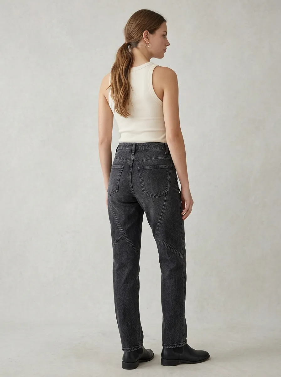 Women's Casual Fashion Asymmetric Waist Black Denim Jeans