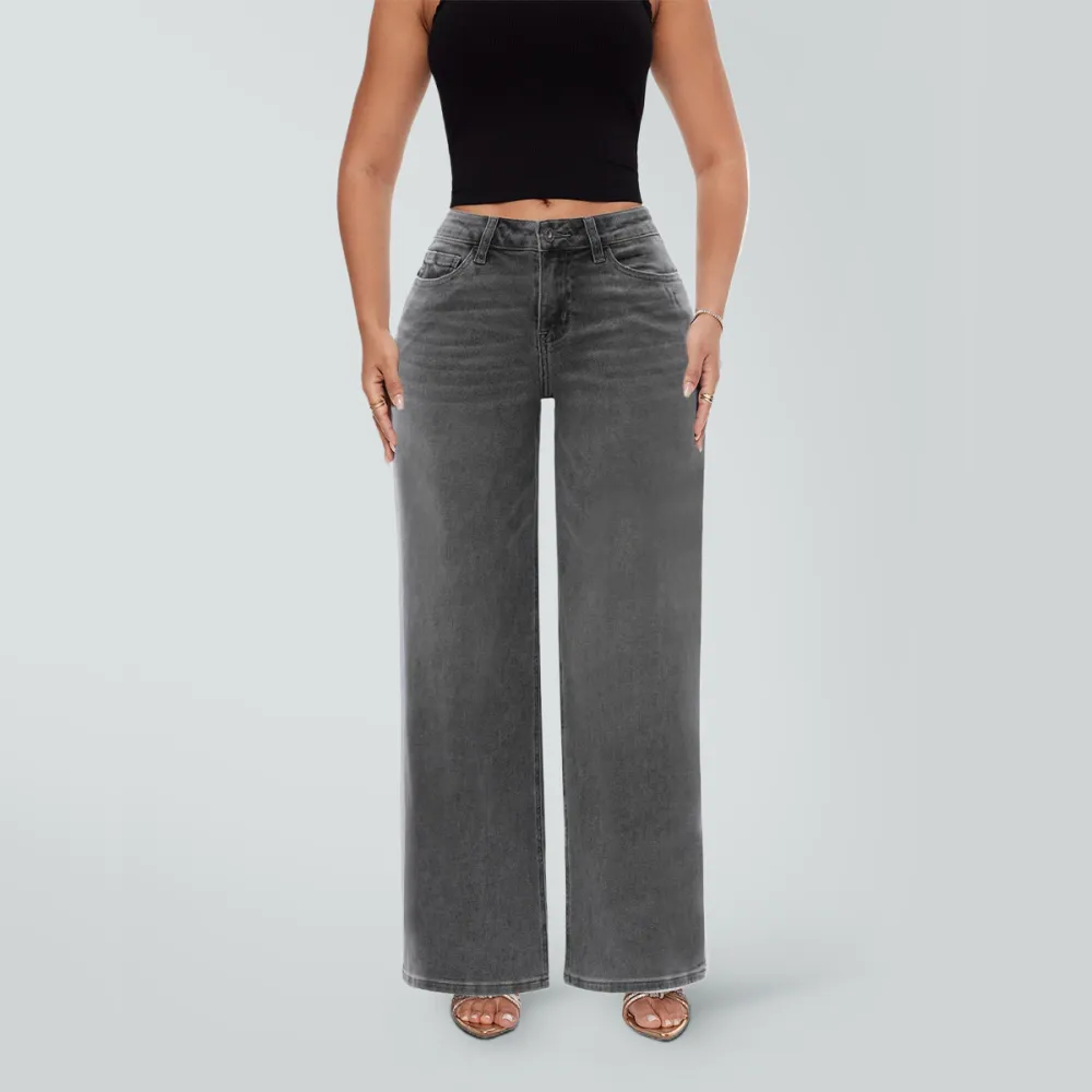 🔥Hot Sale🎁🎉Wide Leg Jeans for Women Stretchy Mid Low Rise Butts Lifting Baggy Jeans Trendy Loose Fit Cute Mom Jeans