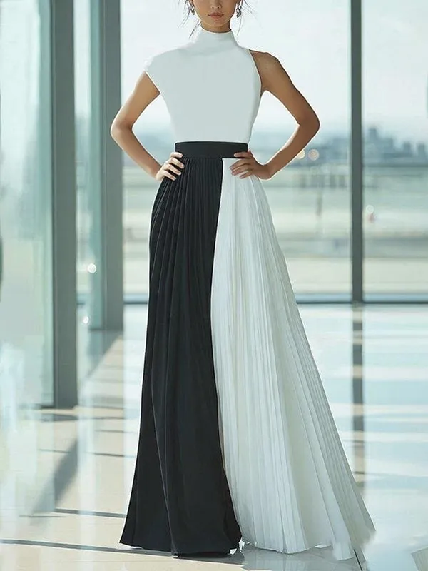 High Loose Pleated Neck Maxi Dress