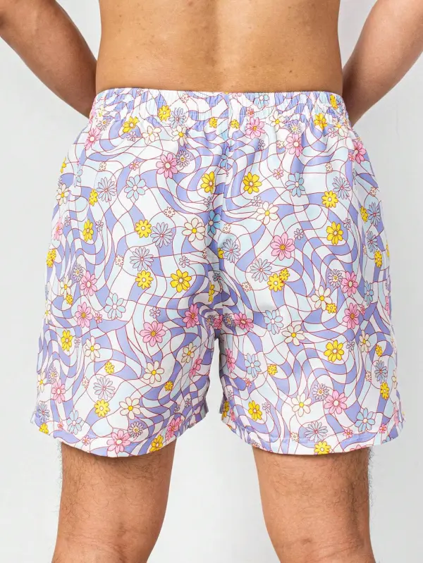 Men's Drawstring Floral Print Swim Trunks