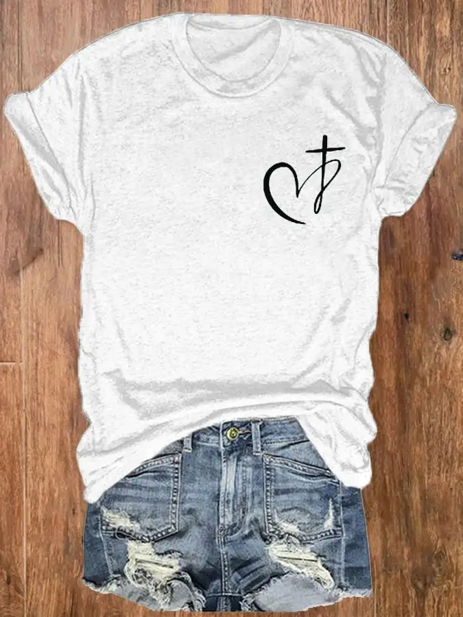 Women's Heart Cross All The Good Ones Are A Little Crazy Print Crewneck T-Shirt