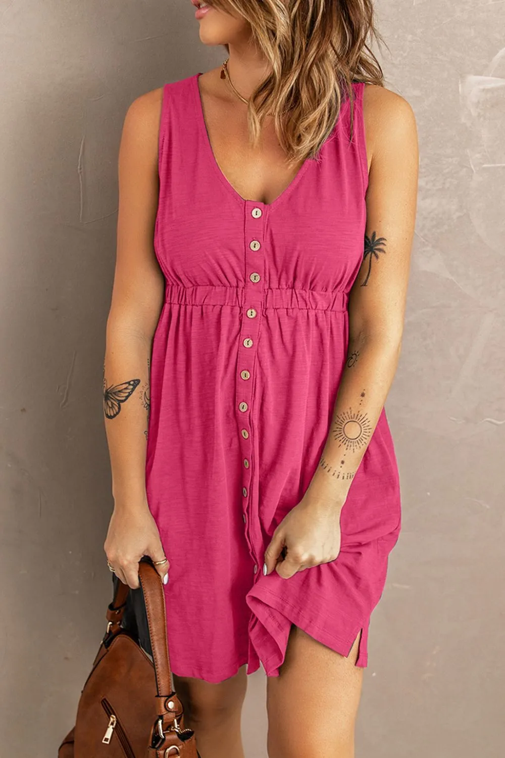 Sleeveless Button Down Mini Dress Mini Dress