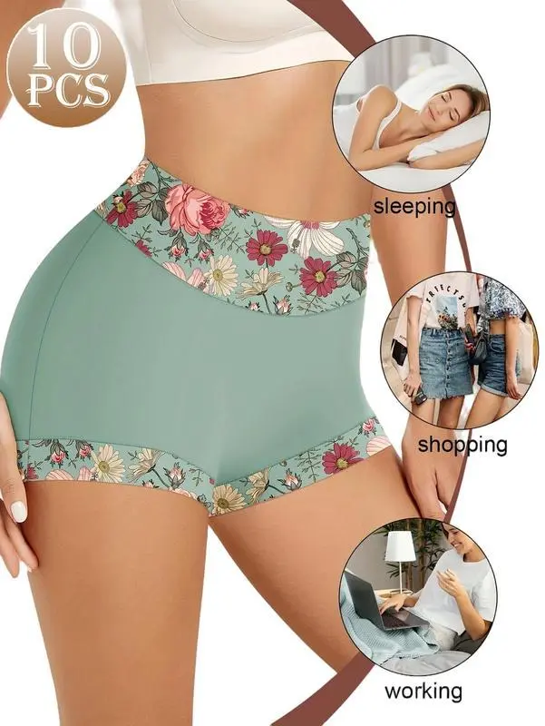Floral Print High Waist Panties Pack - Super Soft All-Season Underwear For Women
