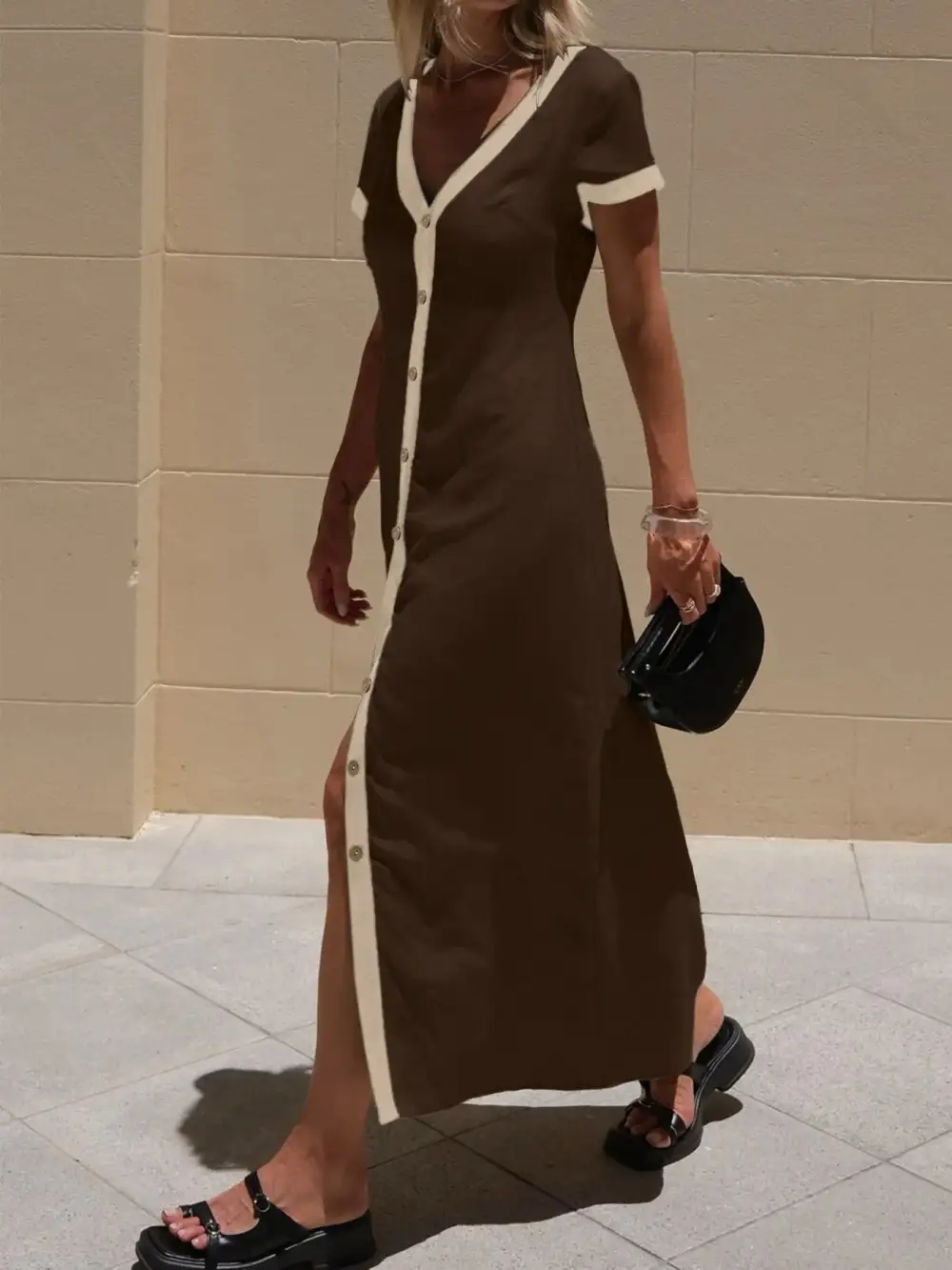 Smooth Finish Button Front Midi Dress