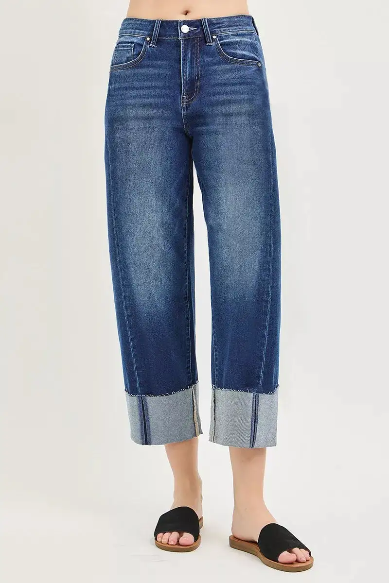 Barrel Leg Cuffed Denim Jeans