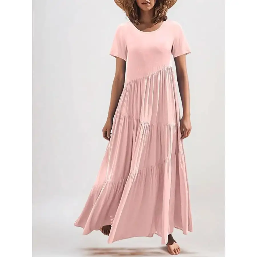 Round Neck Tiered Ruffle Maxi Dress