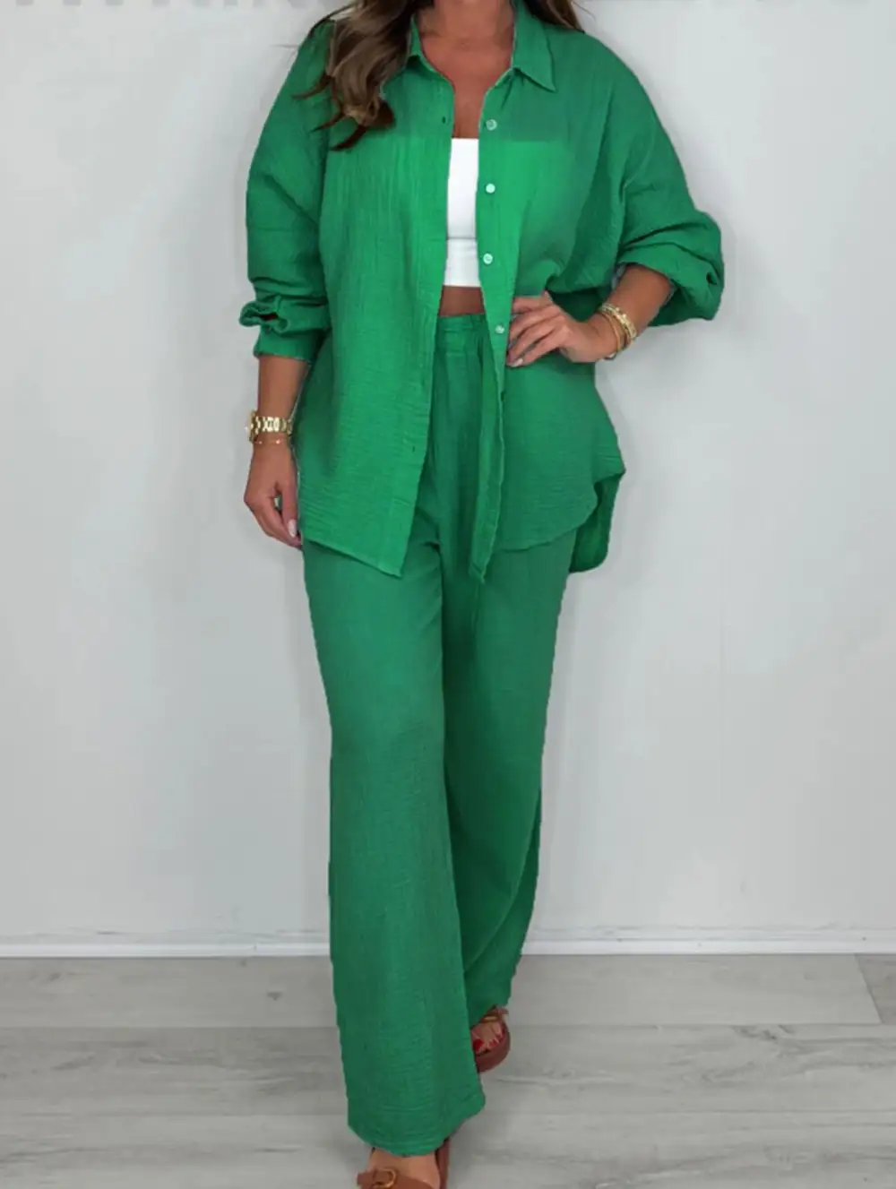 Two-Piece Shirt and Straight Pants Suit