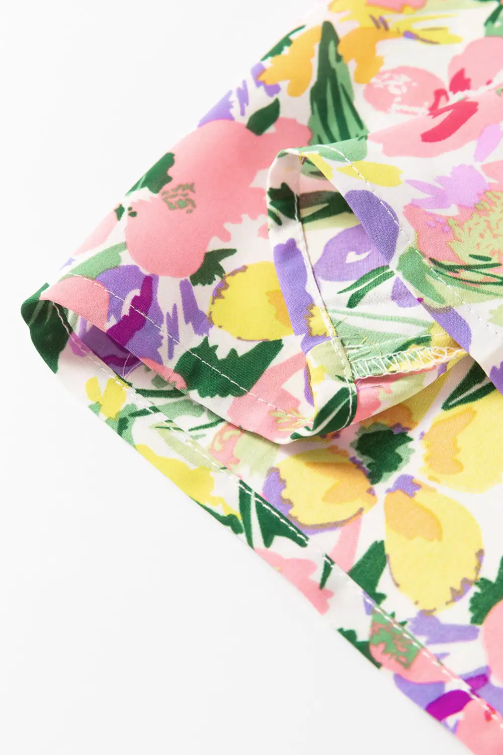 Floral Crew Neck Puff Sleeve Blouse