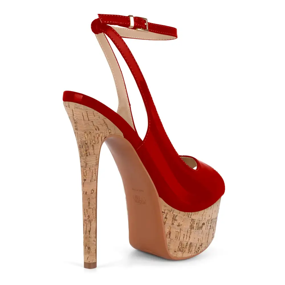 Patent Finish Peep Toe Platform Stiletto Ankle Strap Pumps