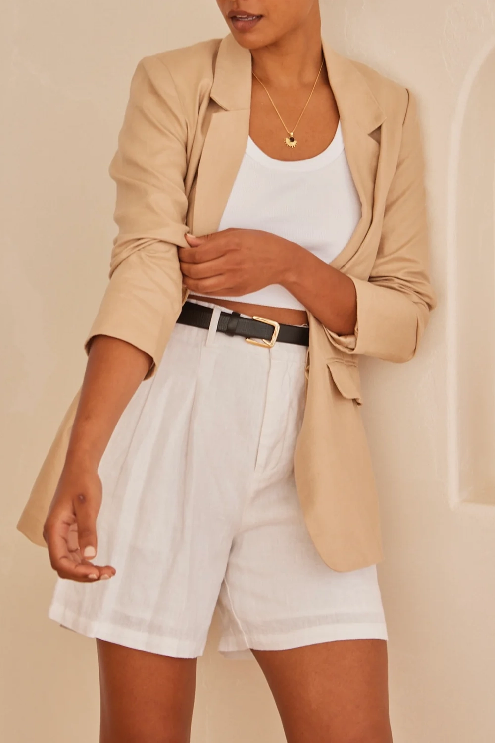 Beige Relaxed Fit Short Blazer