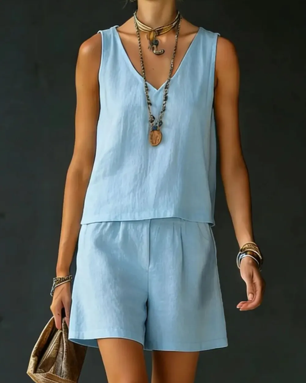 Relaxed Shirt and Drawstring Shorts Set