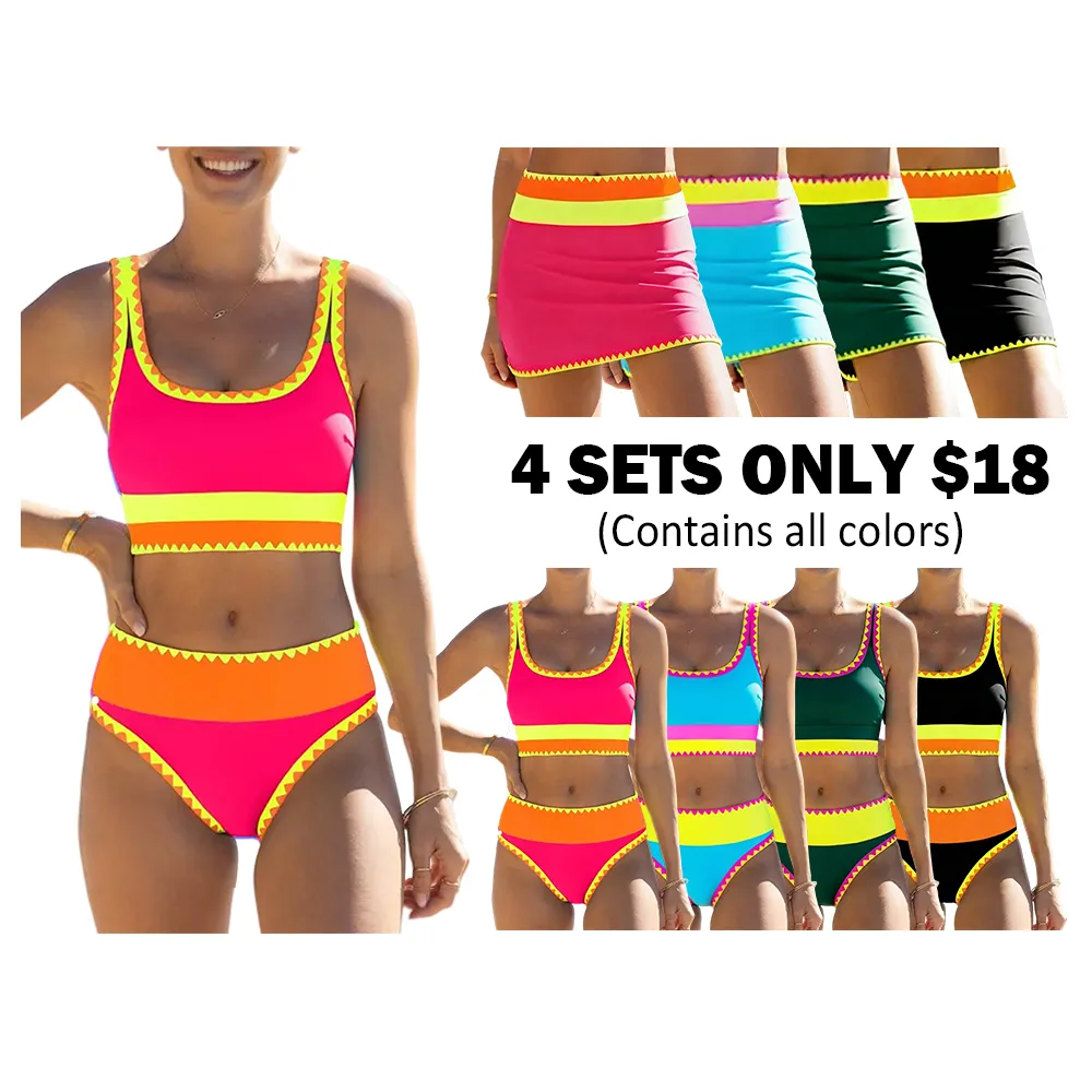 Patchwork Sports Three-Piece Bikini Set