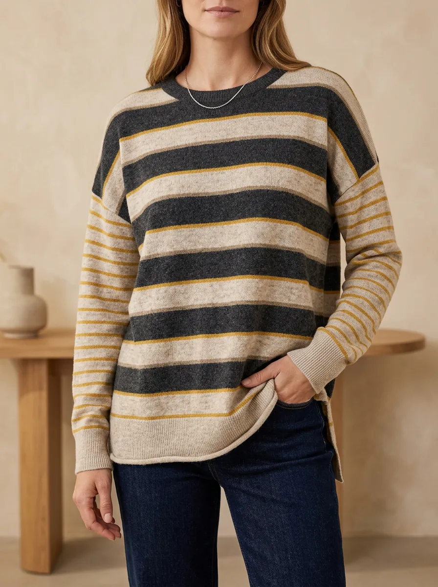 Women's Striped Printed Sweater for Clean Lined Outfits