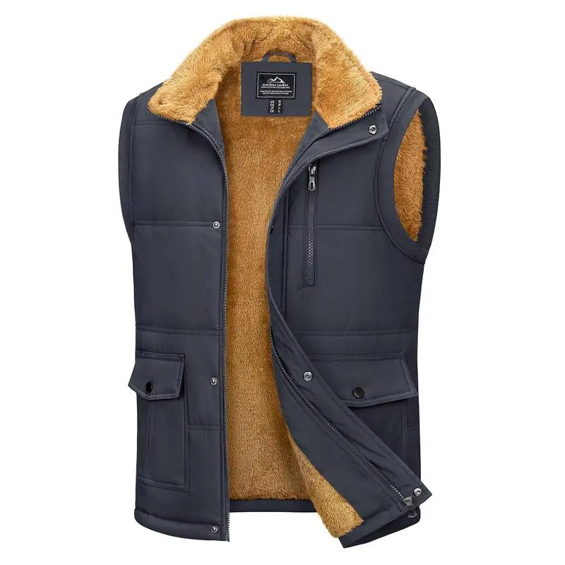 Mens Winter Vests Outerwear Fleece Lined Puffer Vest Warm Casual Quilted Vest Bubble Sherpa Vest Jacket