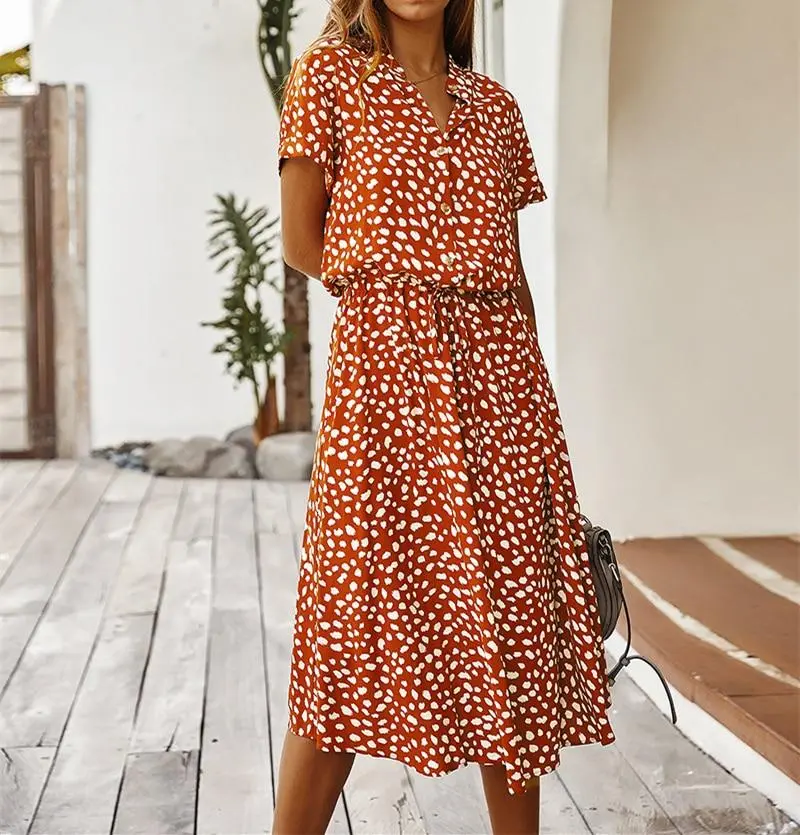 2025 Luludress Ladies Bohemian Leopard Print Shirt Dress