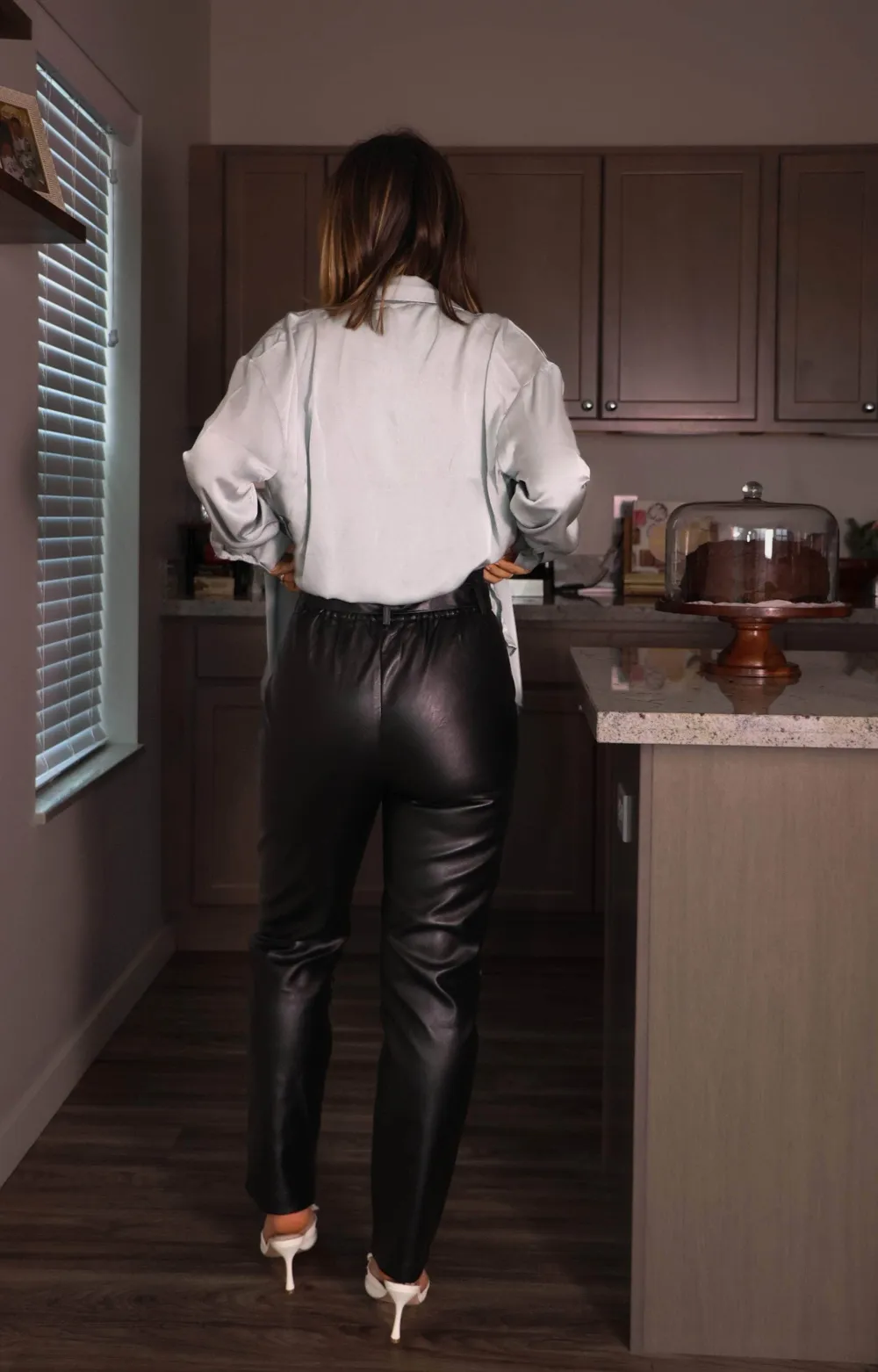 High-Waist Straight-Leg Faux-Leather Pocket-Detail Trousers