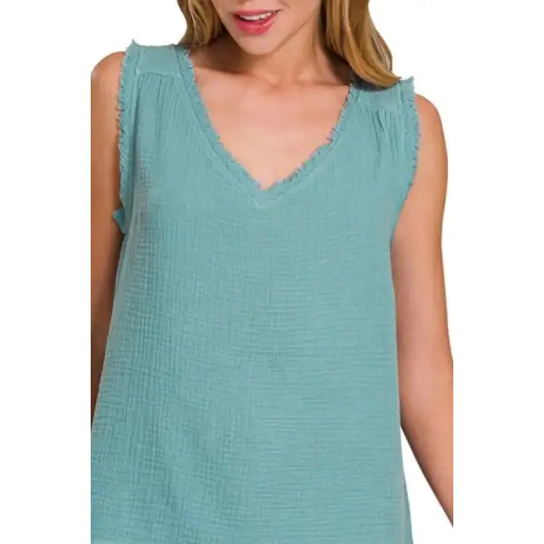 Cozy Double Gauze Raw Edge V Neck Tank