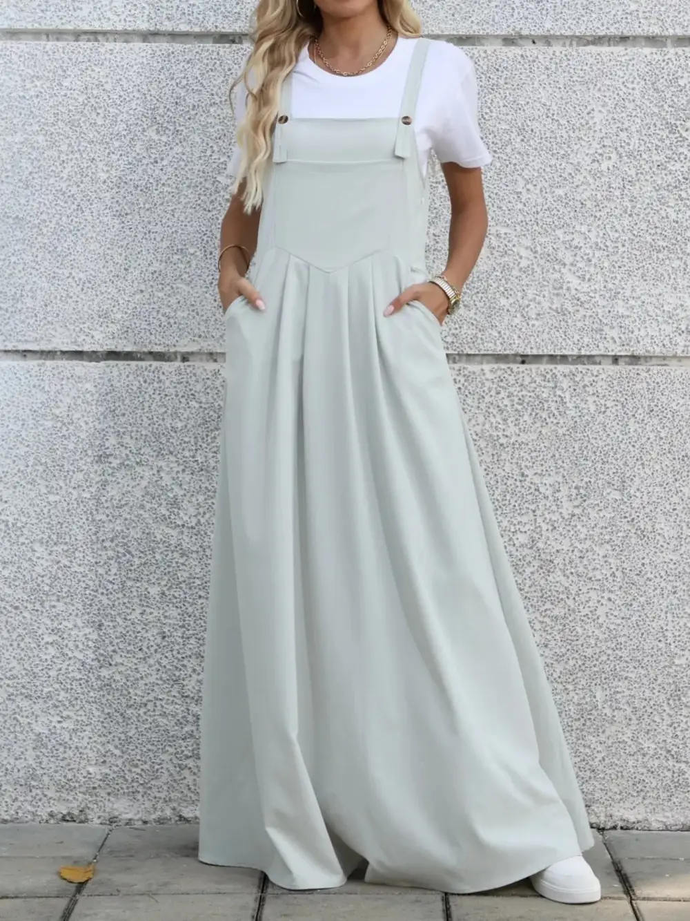 Pleated Detail Overall Dress