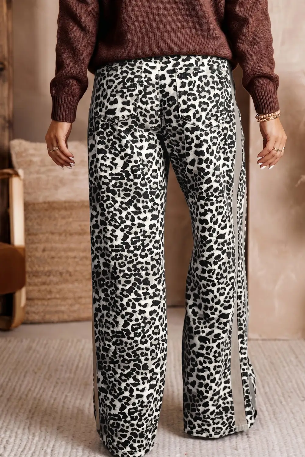 Relaxed Leopard-Print Straight Leg Jeans