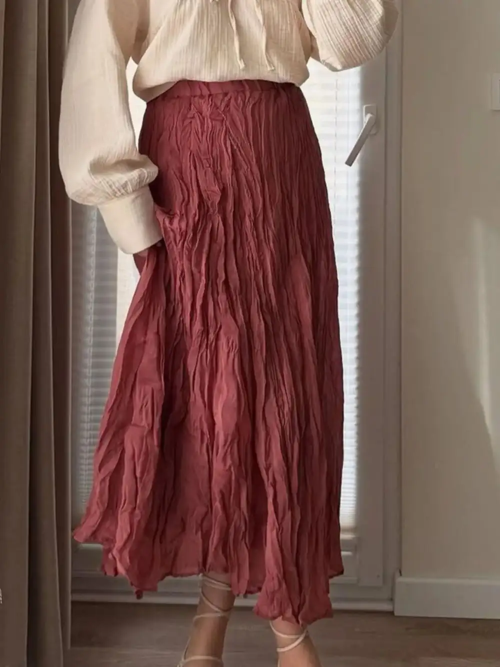 Ruched Elastic Waist Skirt