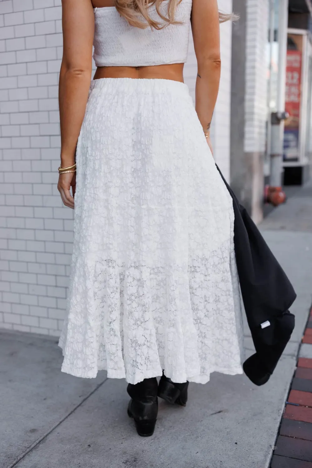 Lace Elastic Waist Maxi Skirt