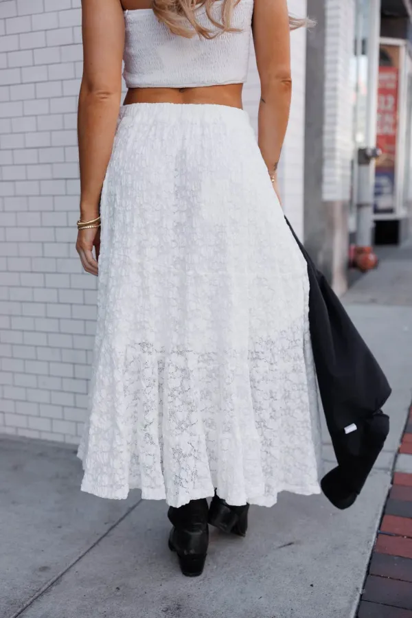 Lace Elastic Waist Maxi Skirt