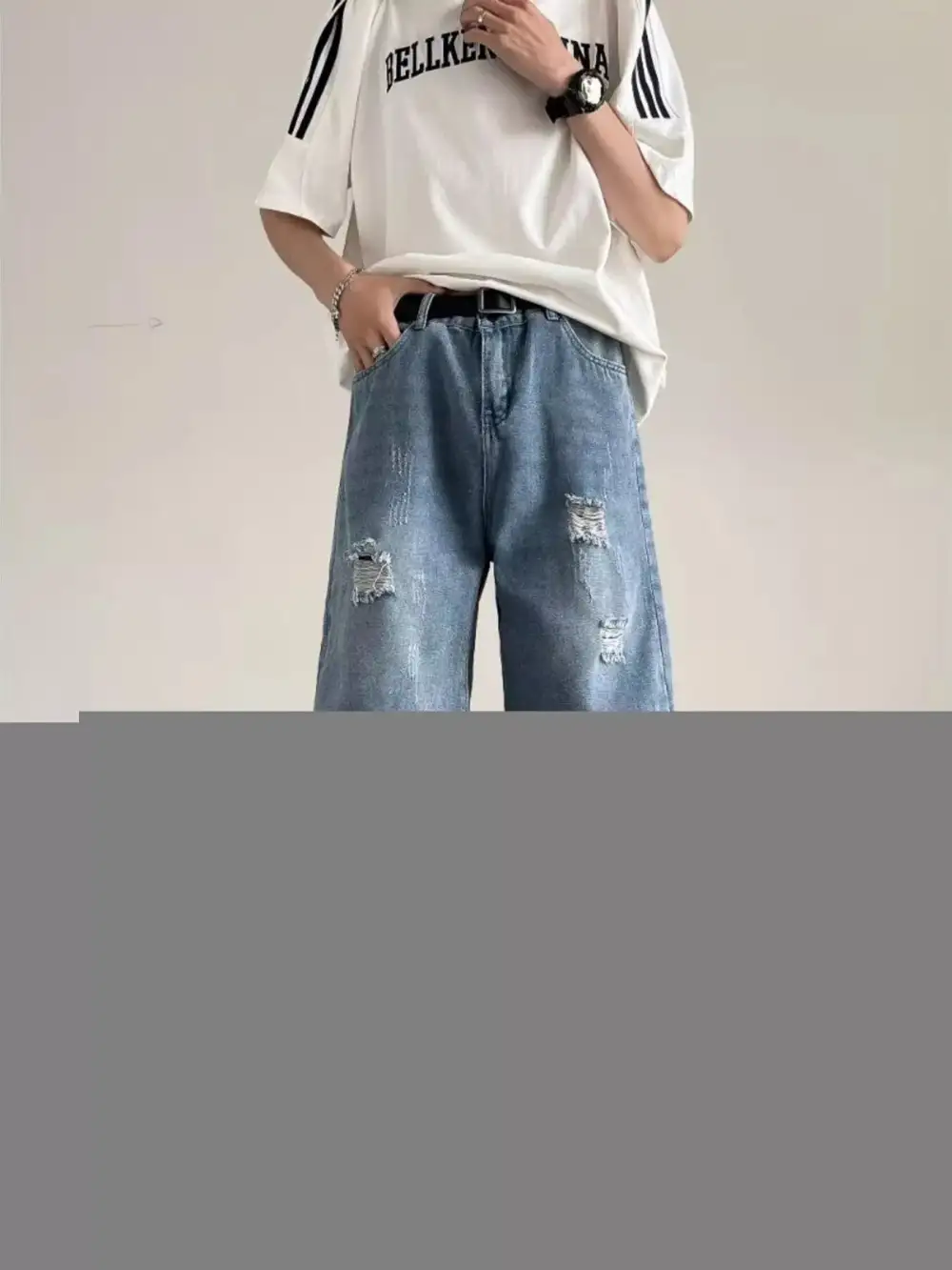 Men's Full Size Ripped Casual Loose Fit Denim