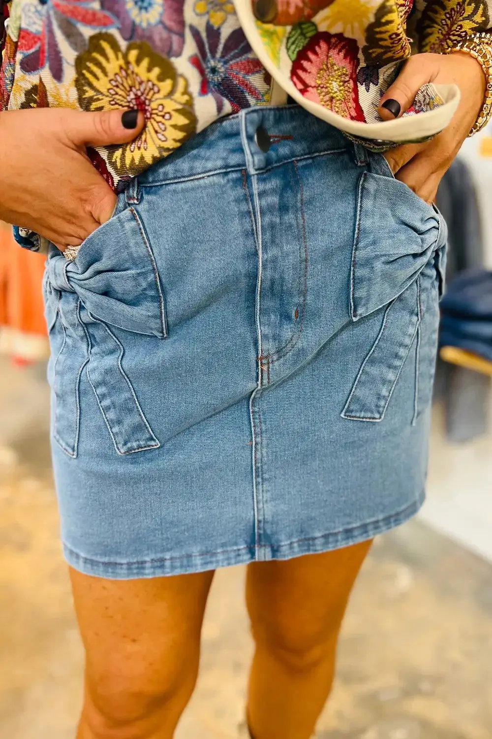 Easygoing Trim Denim Skirt